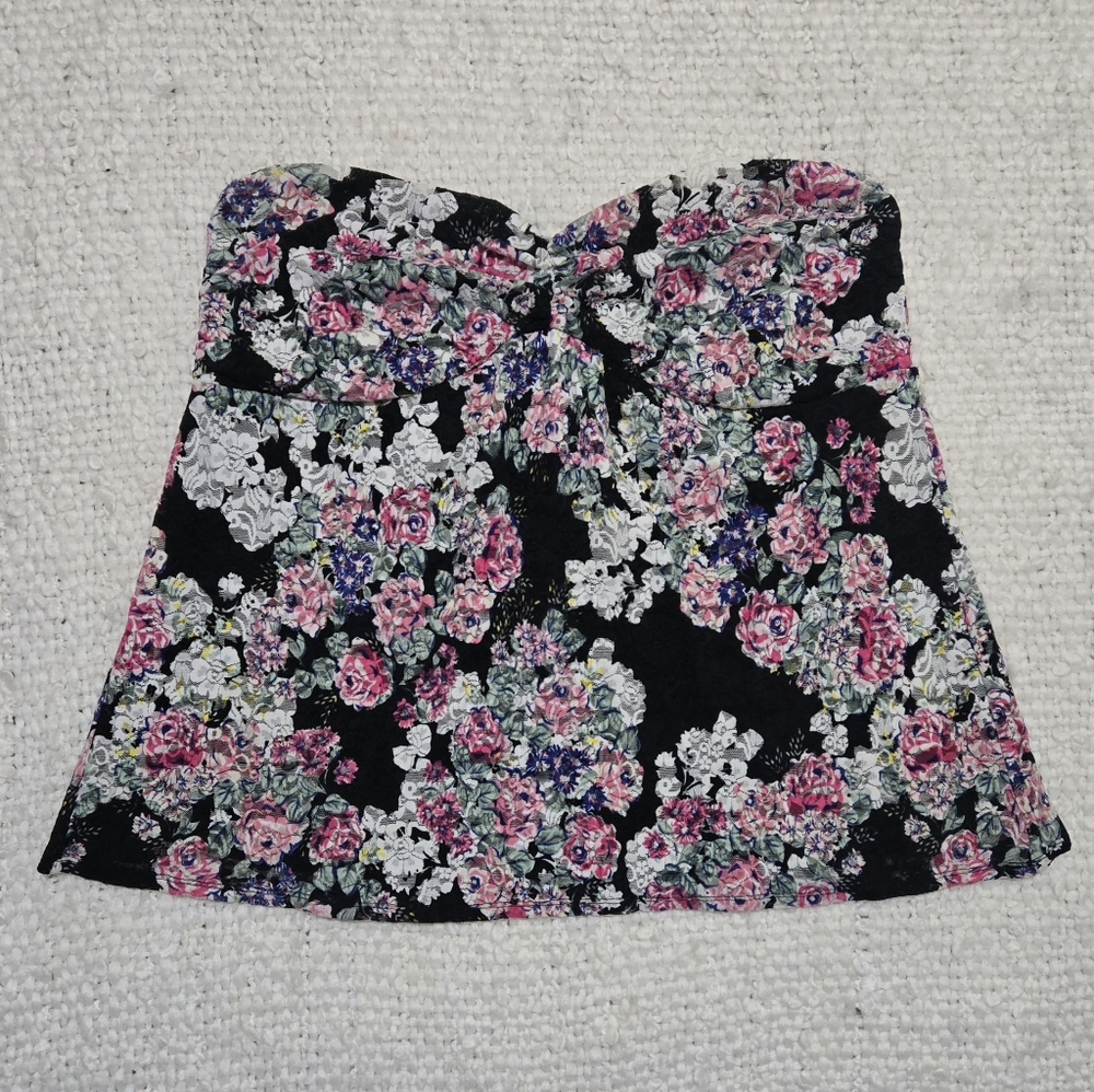 Torrid Floral Lace Tube Top Black with Multicolor Floral Torrid Size 1 / 1X